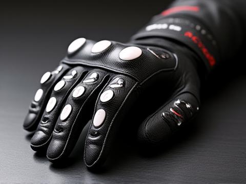 High-performance racing motorcycle gloves with carbon fiber knuckles.