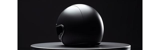 New model of a sleek, aerodynamic motorcycle helmet on display.