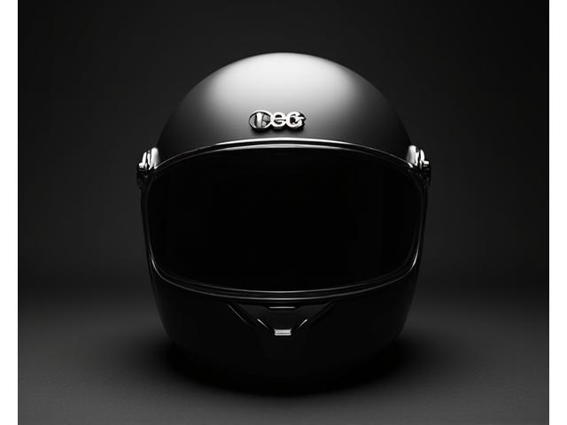 Full-face motorcycle helmet with a sleek, dark finish on a dark background.